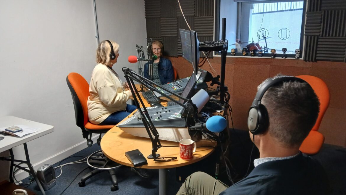 Sue, Kym and Bongo in the Newport City Radio studio.