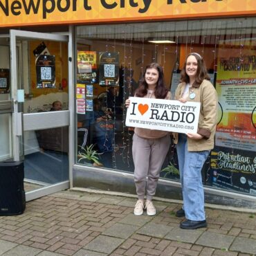 Melissa and Amber stood in front of Newport City Radio