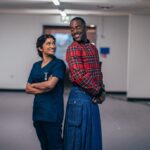 Ncuti Gatwa as The Doctor and Varada Sethu as Belinda Chandra in The Tardis