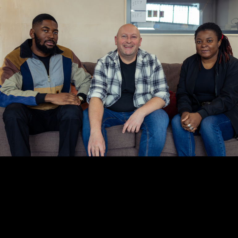 Photo of Billy and Judith with Lamsie with black border