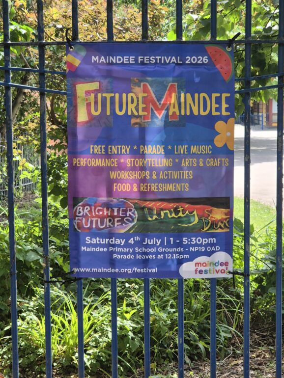 Photo of the 2026 Maindee Festival Banner on school fence